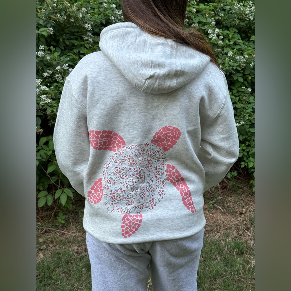Gray Hoodie with Pink Turtle Design